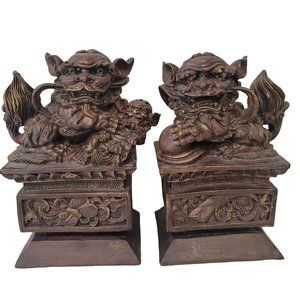 Bombay Vintage Wooden Carved Foo Dogs Great Quality and Details asian decor